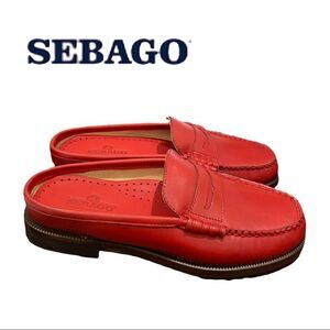 NEW Sebago Women's Dan Clog Pop Red Leather Slide Mules Clogs 6